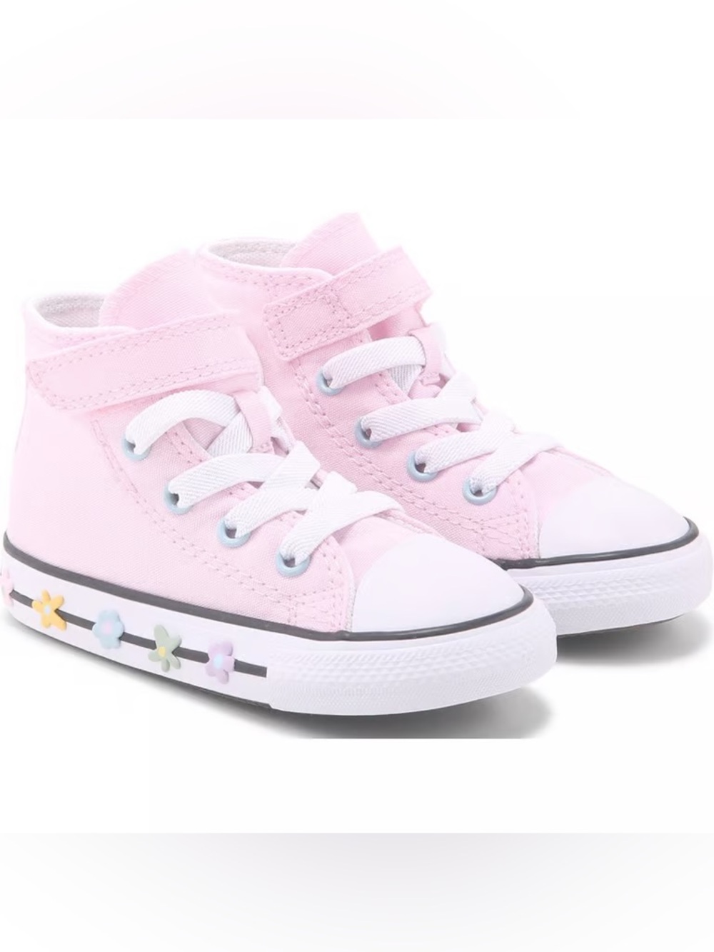 Converse Chuck Taylor All Star Pink Flowers High Top Toddler Girl Strap Shoe 7C
